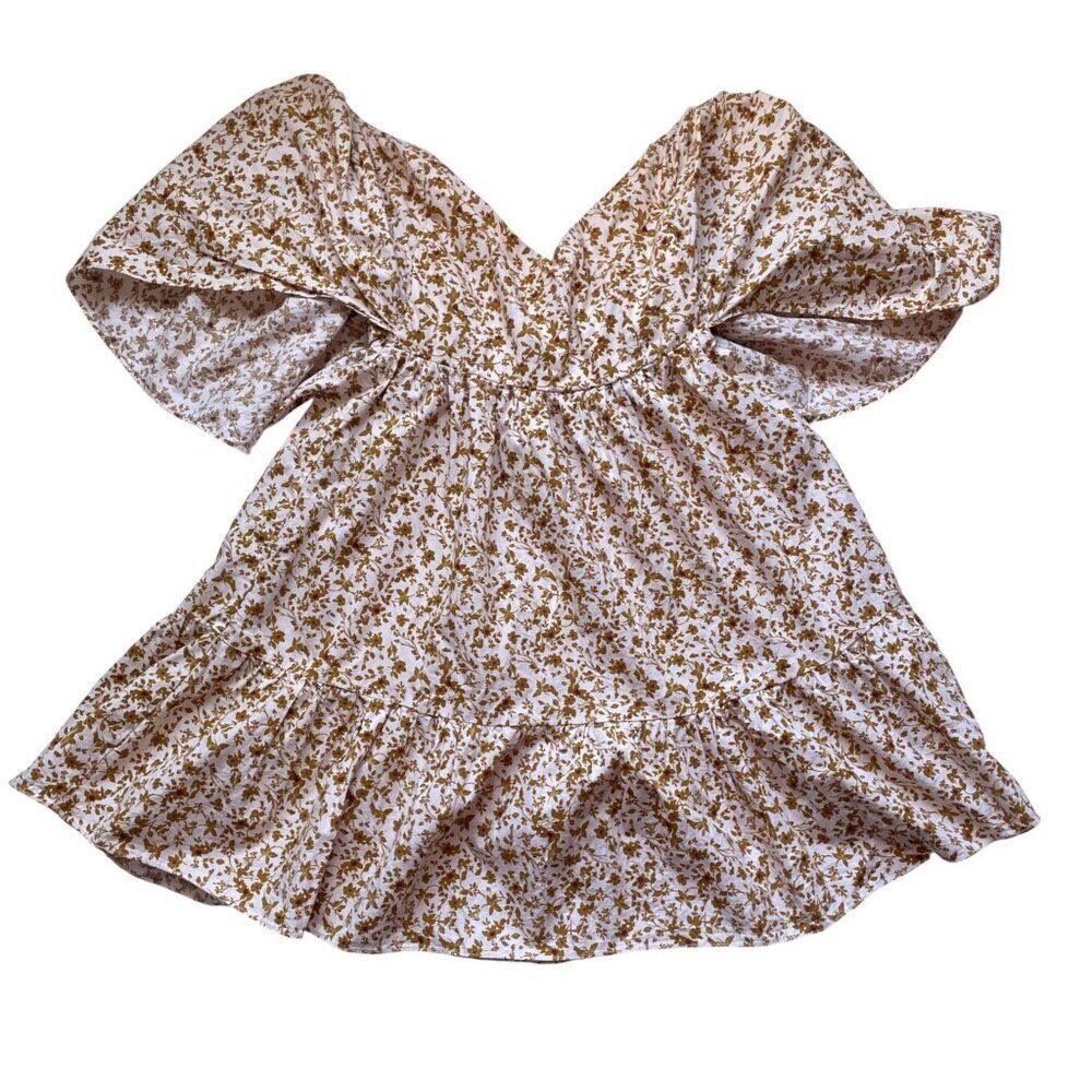 For Good Floral Flutter Sleeve Mini Dress With V-Neckline & Lace-Up Back
